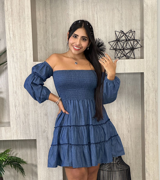 Vestido Jeans Manda Larga Bandeja