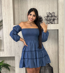 Vestido Jeans Manda Larga Bandeja