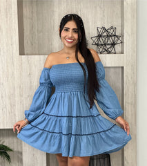 Vestido Jeans Manda Larga Bandeja