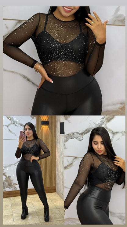Body Maya Pedrería Negro 🌸 sensual y elegante + Top de Obsequio 🎁 y Envió Gratis 🌸🚚