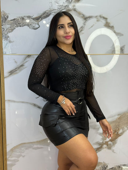 Body Maya Pedrería Negro 🌸 sensual y elegante + Top de Obsequio 🎁 y Envió Gratis 🌸🚚