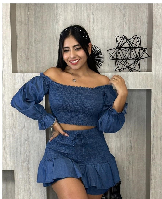 🌷"Conjunto tipo denim  – Elegancia y frescura en un solo look" ➕ Envió Gratis🚚